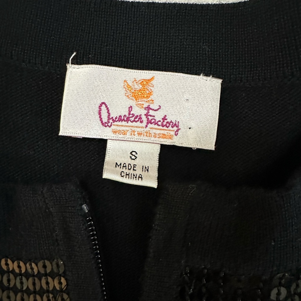 Quacker Factory Size Small Black Sequin Full Zip … - image 7